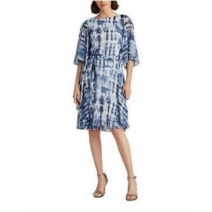 Ralph Lauren Georgette Boat Neck Ruffle Short Sleeve Tie Dye A-line dress 16